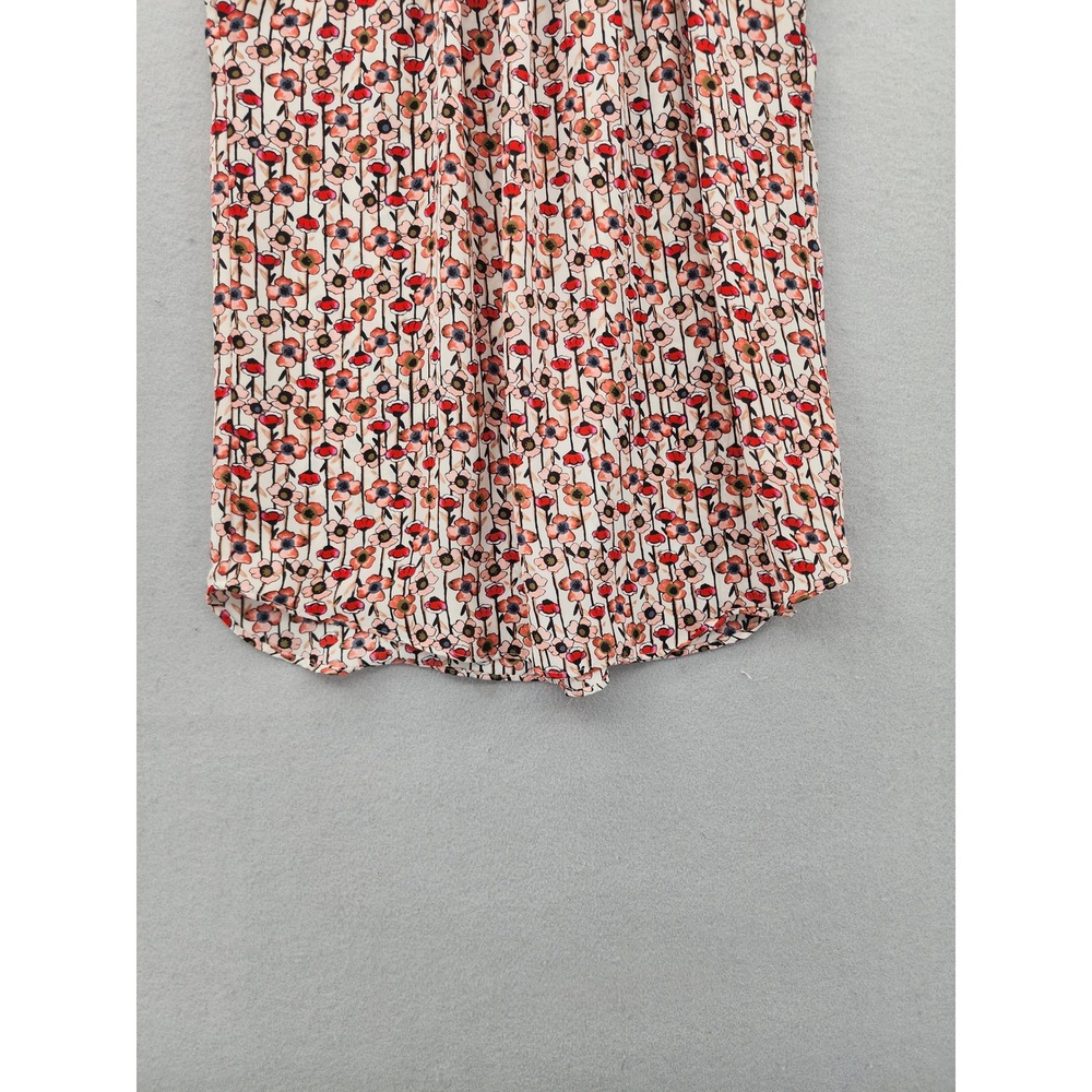 LC Lauren Conrad Floral Cap Sleeve Blouse Orange Pink Poppy Print Tie Back XS - Picture 4 of 11